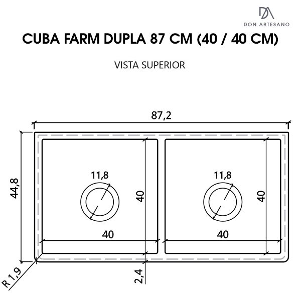 Cuba Dupla Cozinha Farm Sink 87 Cm Estilo Fazenda Avental